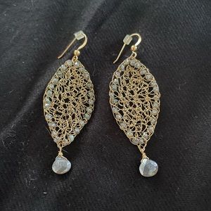 Gray and gold chandelier earrings